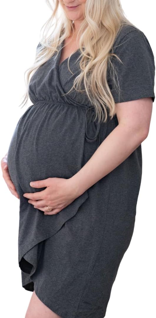 51Sx5KoMoxL._AC_SL1080_.jpg Labor and Delivery Gown, Black Cotton Birthing Gown Elastic Waistband, Ideal for Nursing/Skin-to-Skin Contact - Image 1