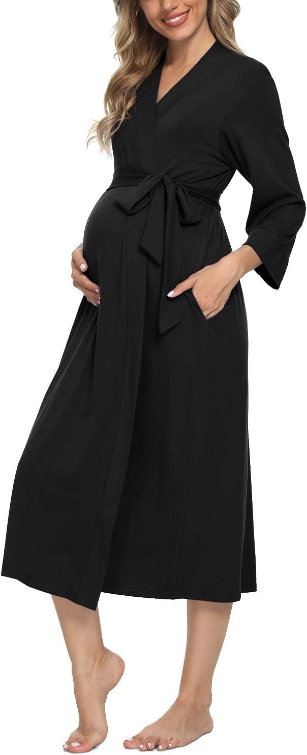 51lkHW51LJL._AC_SL1490_.jpg Women's Maternity Sleepwear,Labor/Delivery/Nursing/Hospital Nightgown Kimono Robes Long Pregnancy Loungewear - Image 1