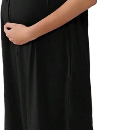 Women's Maternity Nursing Nightgowns Labor and Delivery Gown Button Ruffle Cap Sleeve Long Pajama Dress