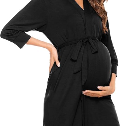Women's Maternity Nursing Robe Pregnancy Breastfeeding Bathrobes 3 in 1 Labor Delivery Nightgowns