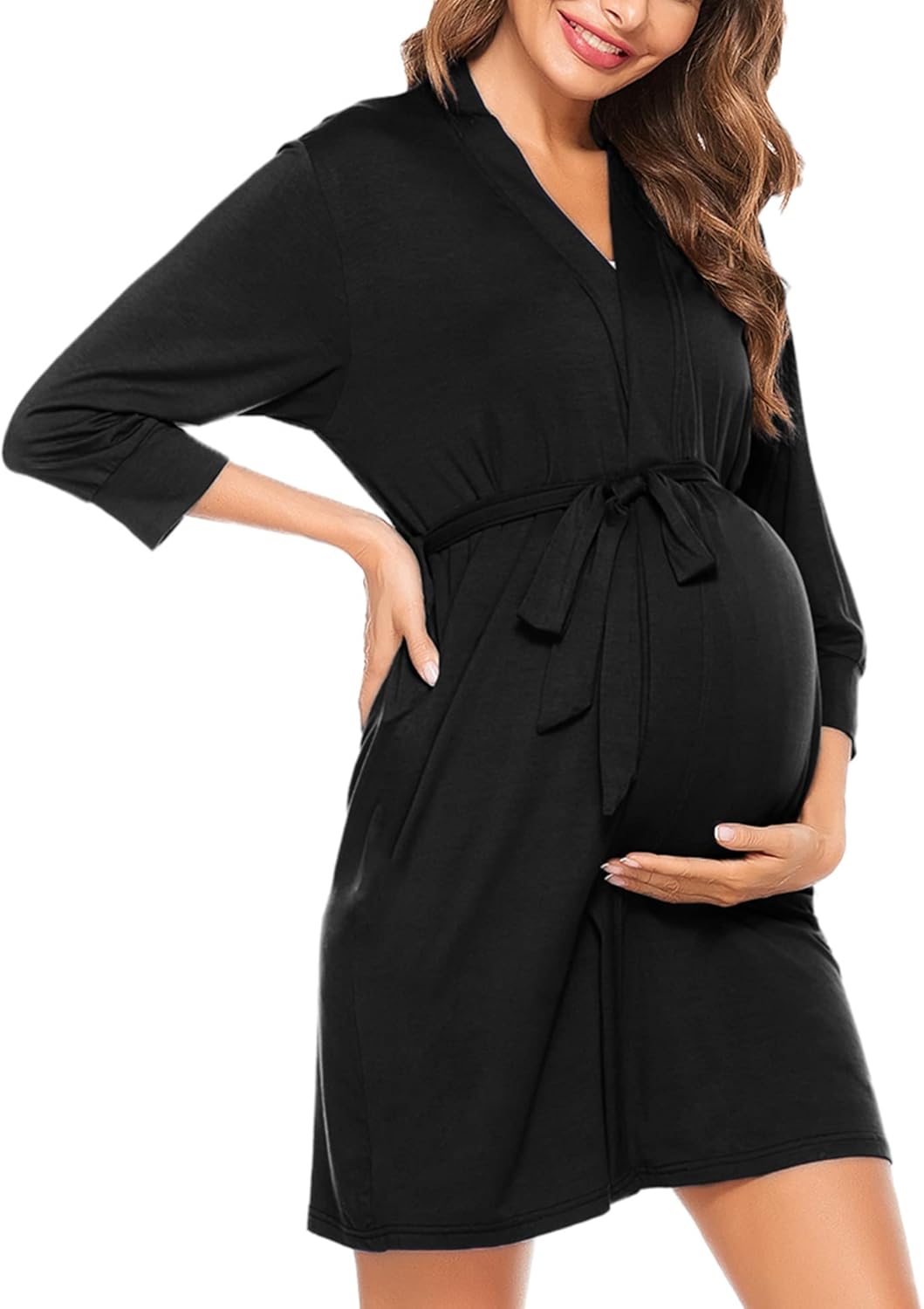 61wh-DtCEZL._AC_SL1500_.jpg Women's Maternity Nursing Robe Pregnancy Breastfeeding Bathrobes 3 in 1 Labor Delivery Nightgowns - Image 1
