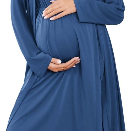 Maternity Nursing Gown and Robe Set Labor Delivery Nursing Nightgowns for Breastfeeding Pregnancy Clothes