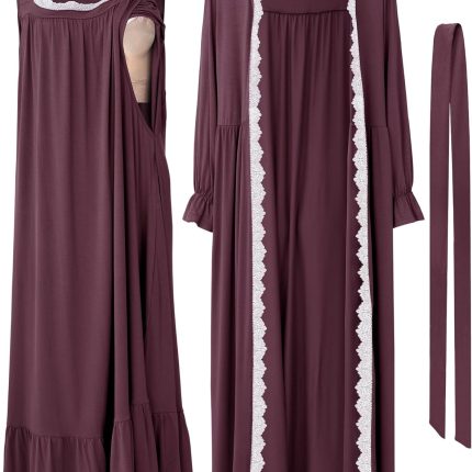 2 Pcs Lace Maternity Nursing Nightgown and Robe Set for Women Nursing Pajamas Gown Breastfeeding Pjs for Hospital