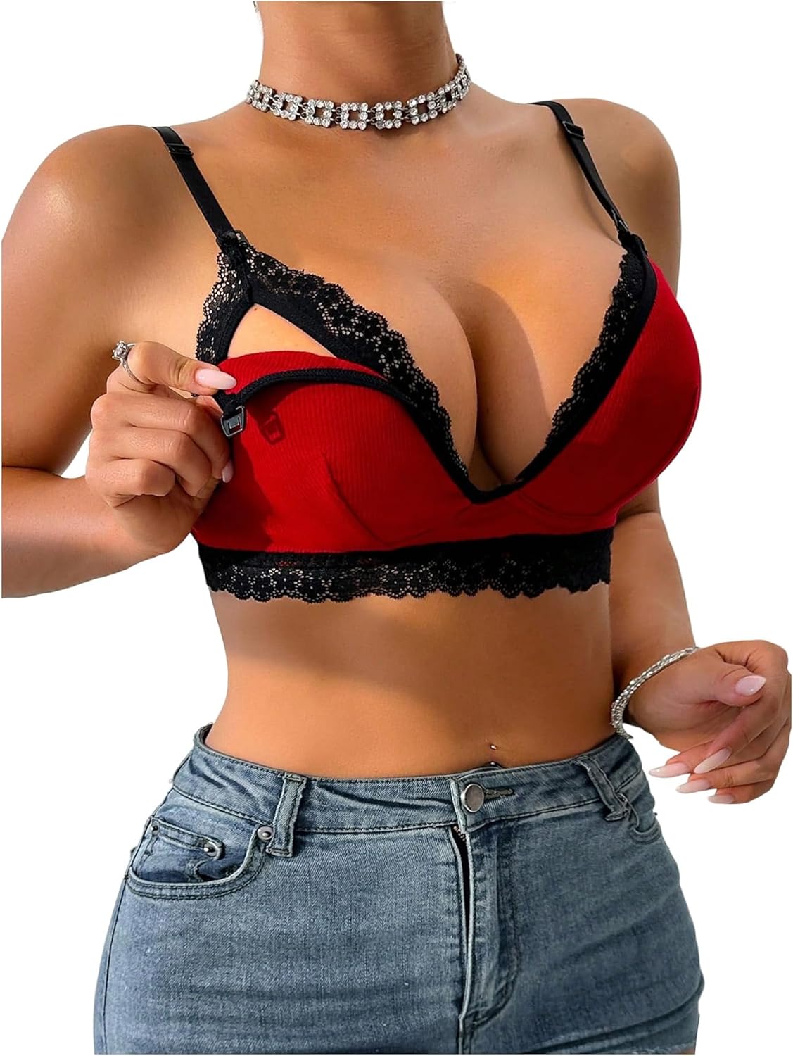 71jqeNZIvqL._AC_SL1500_.jpg Women's Non-Padded Nursing Bras for Breastfeeding Lace Wireless Sleep Triangle Bralettes - Image 1