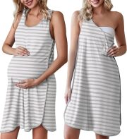 Labor and Delivery Gown for Hospital 3 in 1 Nursing Dress Sleeveless Maternity Snap Button Breastfeeding Nightgown